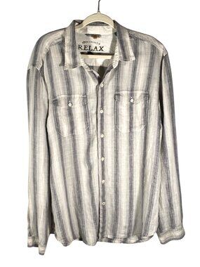 Tommy Bahama Relax Mens XL Striped 100% Linen Button-Up Shirt Authentic Fit Gray